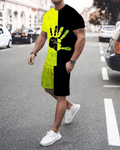 Suitmens Men's Trendy Colorblock Print Shorts Suit