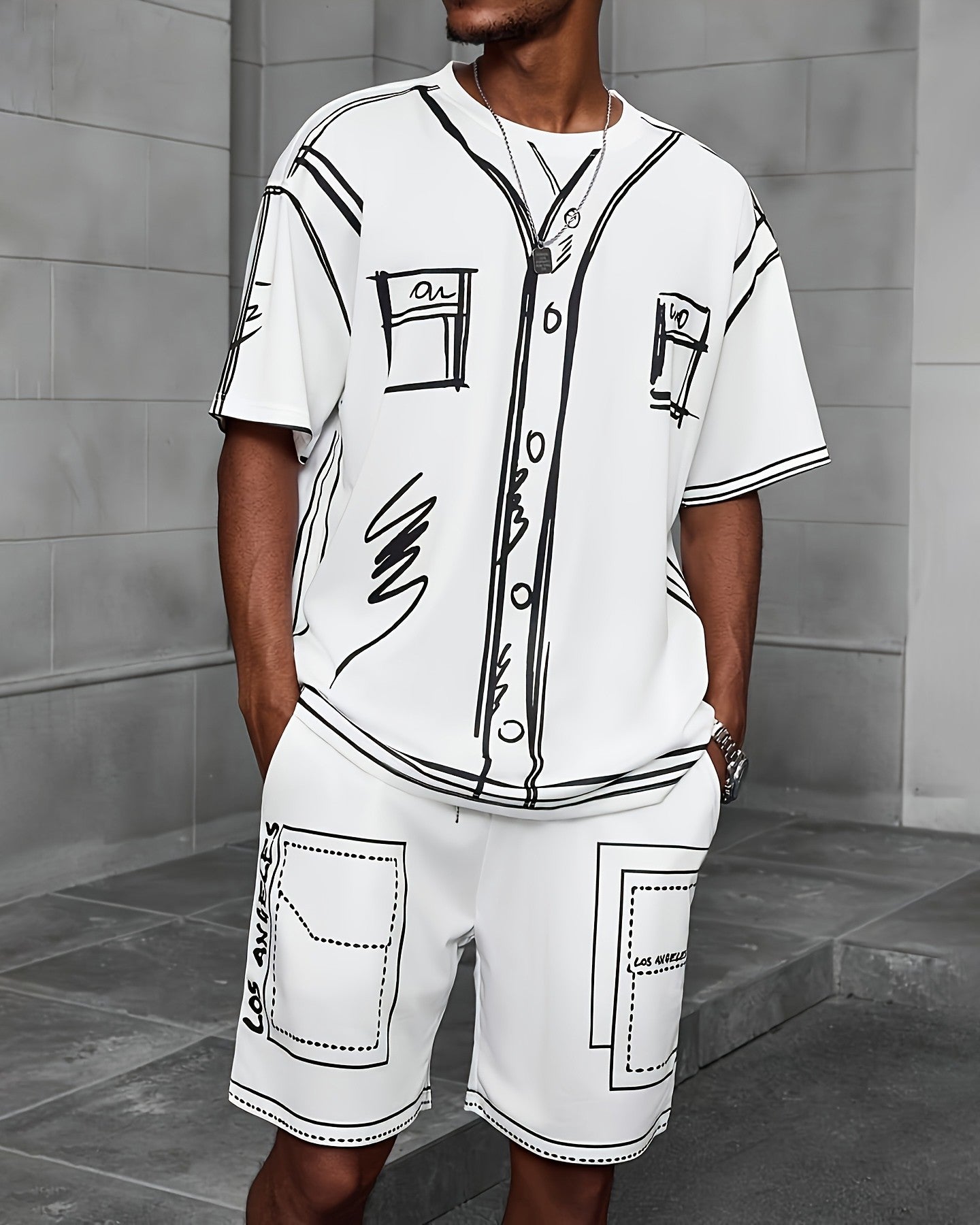 Men's Summer Graffiti Art Round Neck Set 204