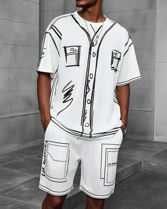 Men's Summer Graffiti Art Round Neck Set 204
