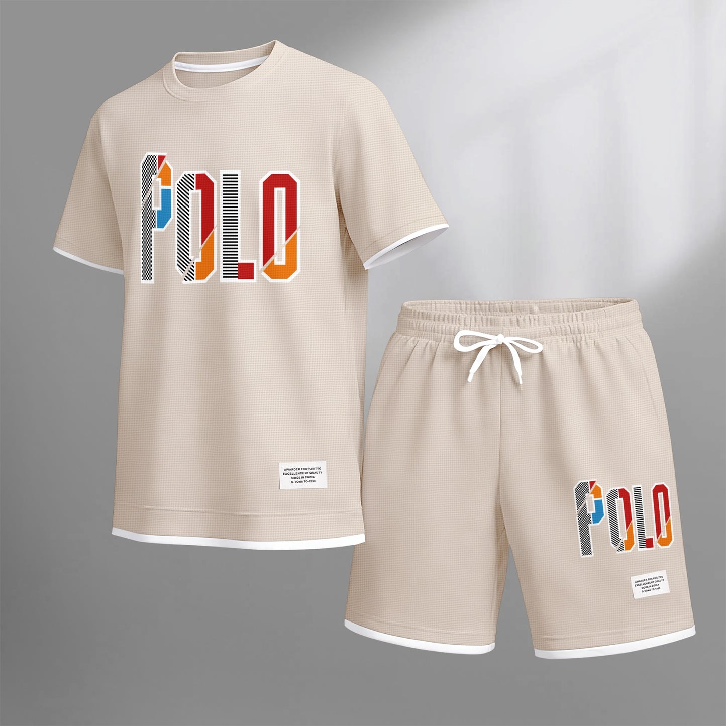 Men's Retro Cool Letter Print Short Sleeve T-Shirt & Shorts Set, Summer Lightweight Waffle Sporty Casual Two-Piece Outfit, Streetwear for Gym & Daily Wear