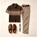 Men's Casual Dark Brown Printed Polo Shirt And Pants Two-Piece Set