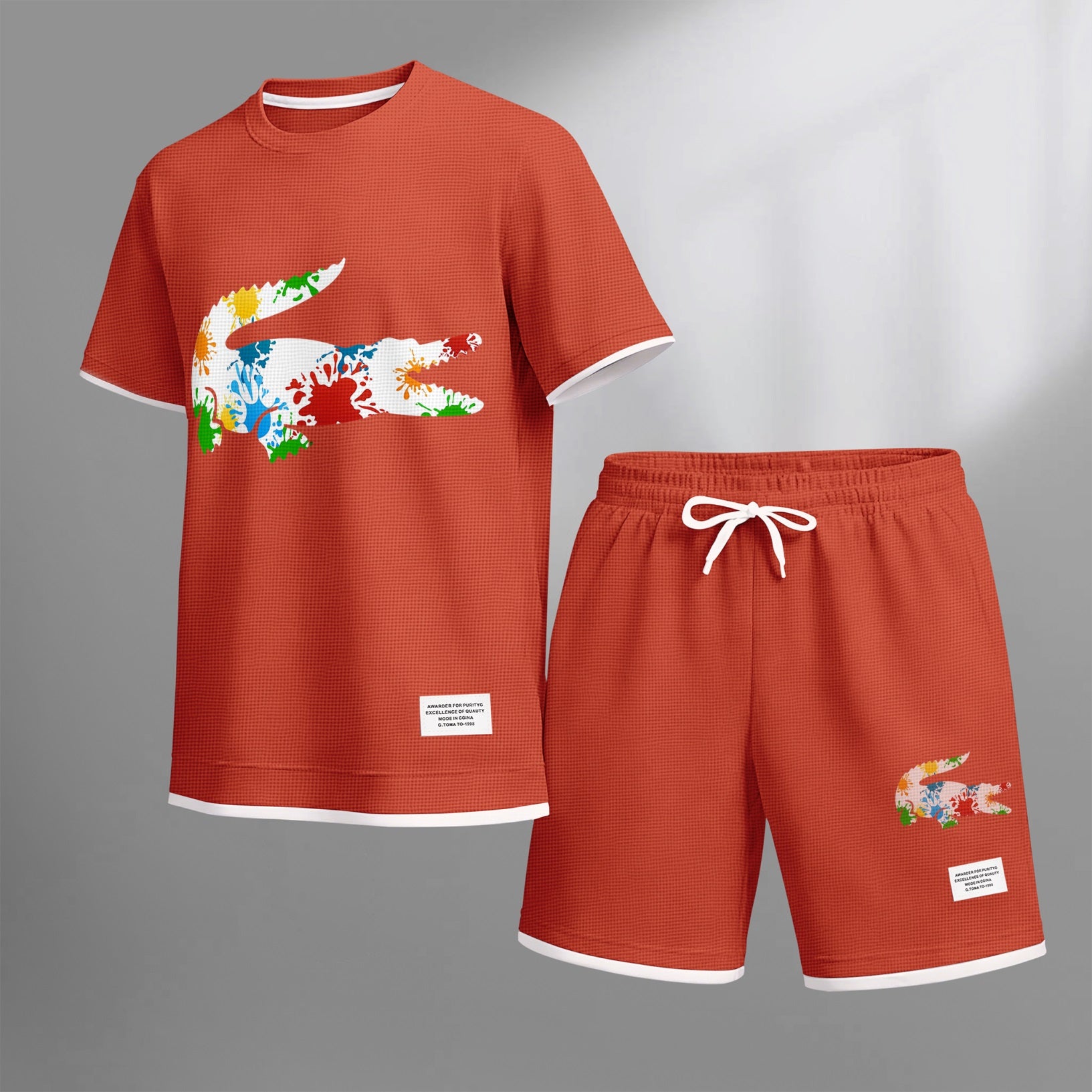 Men's Luxury Waffle-Knit Short-Sleeve Shirt & Shorts Set 17