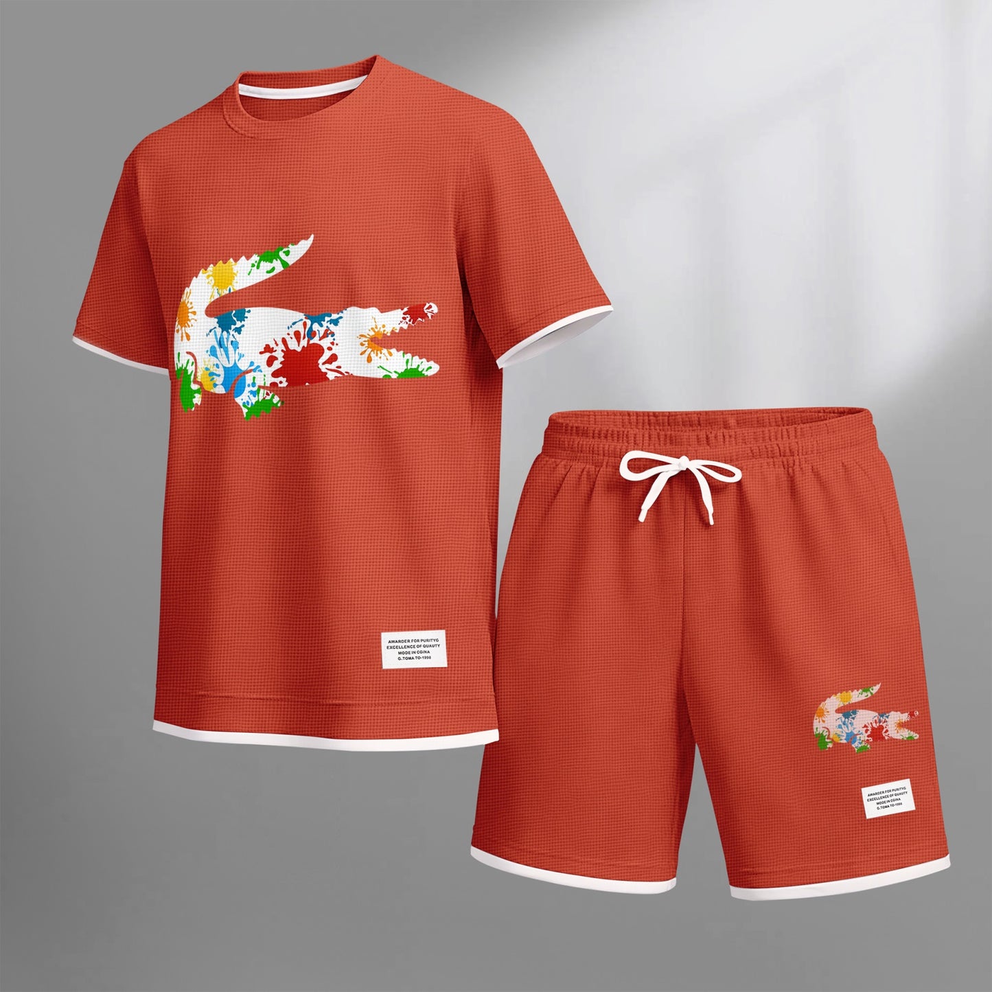 Men's Luxury Waffle-Knit Short-Sleeve Shirt & Shorts Set 17