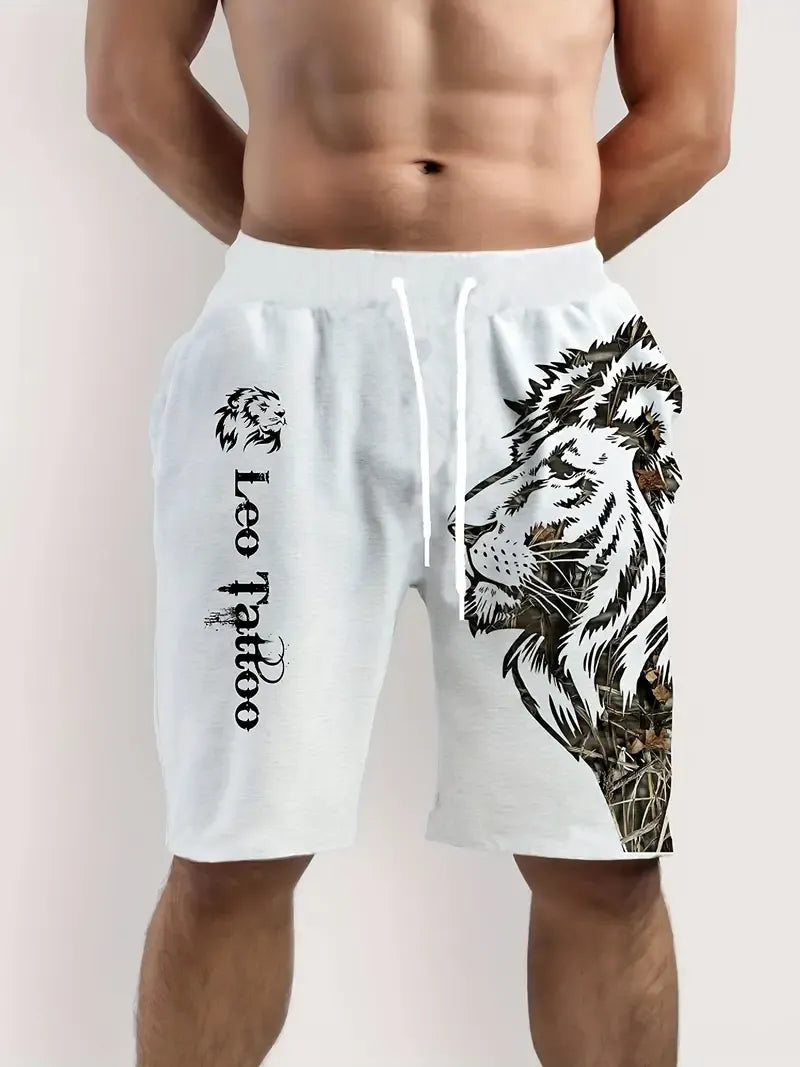 Men's casual color block printed shorts Set 54