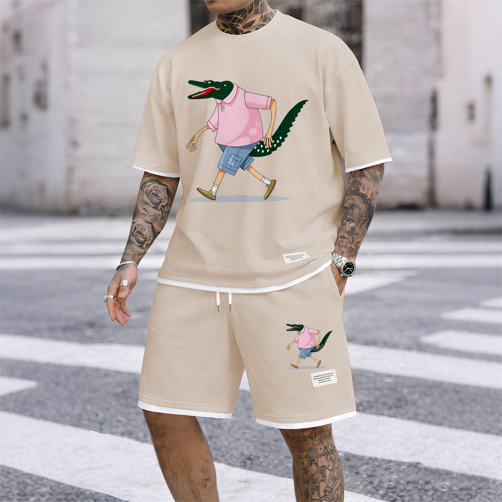 Men's Luxury Waffle-Knit Short-Sleeve Shirt & Shorts Set 16
