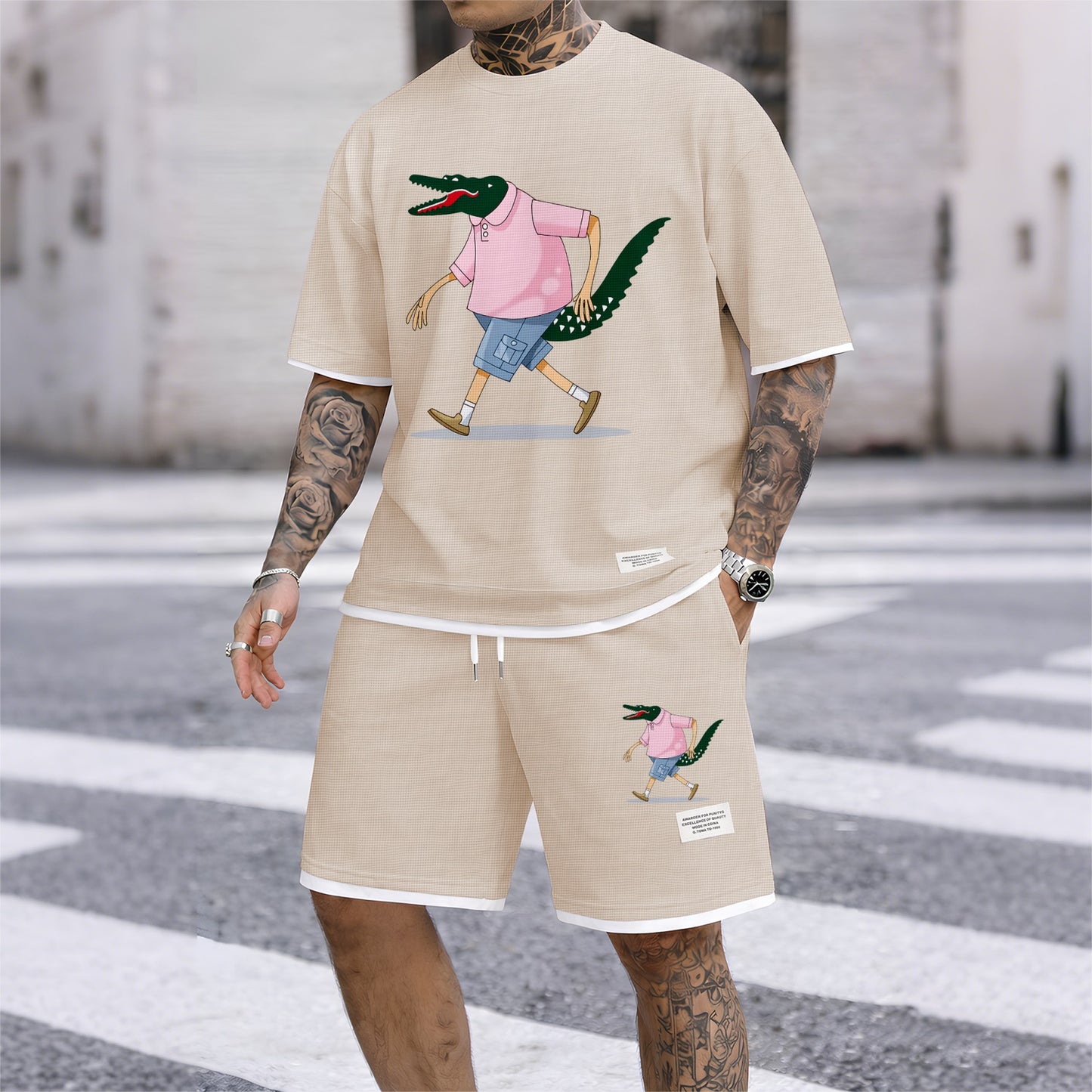 Men's Luxury Waffle-Knit Short-Sleeve Shirt & Shorts Set 16