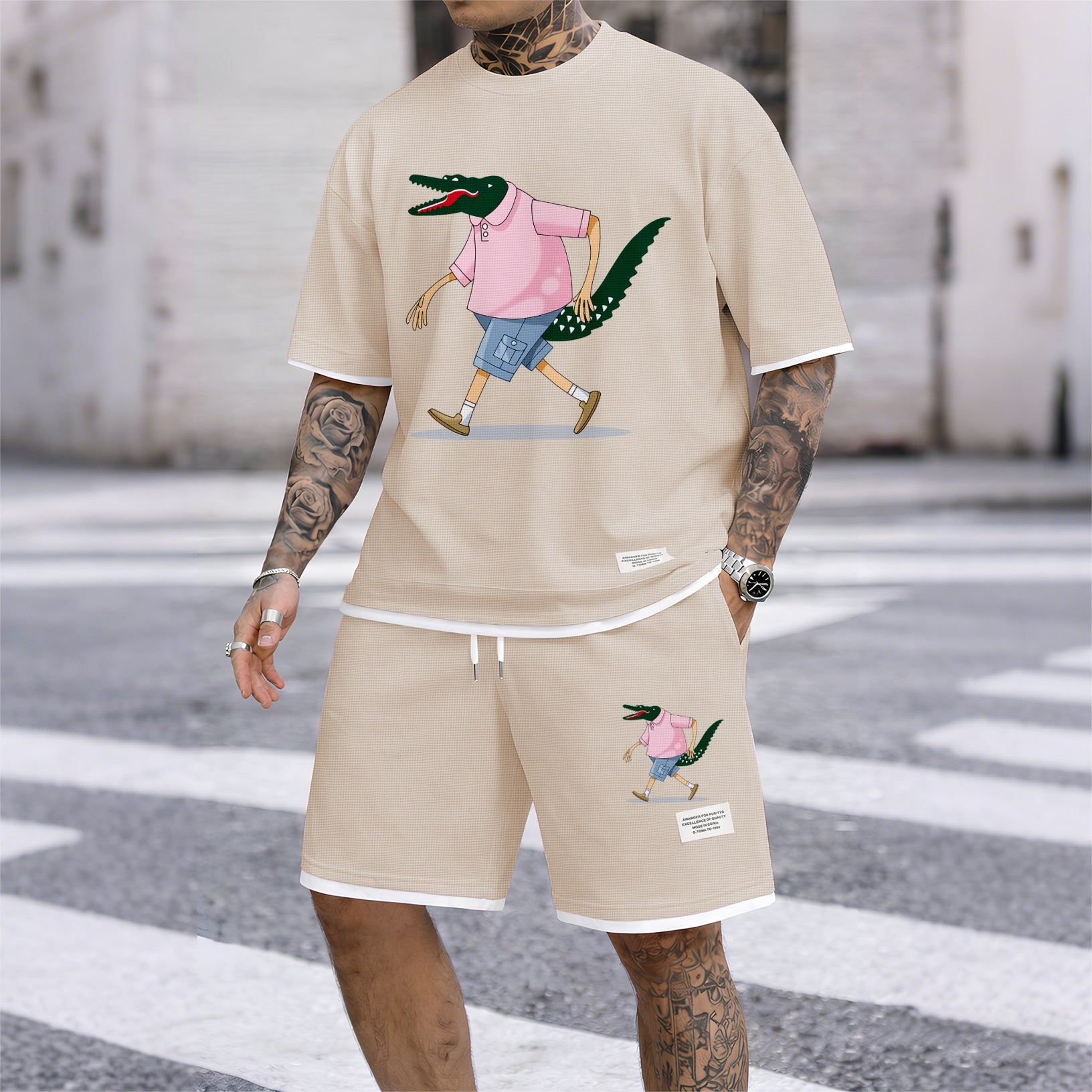 Men's Luxury Waffle-Knit Short-Sleeve Shirt & Shorts Set 16