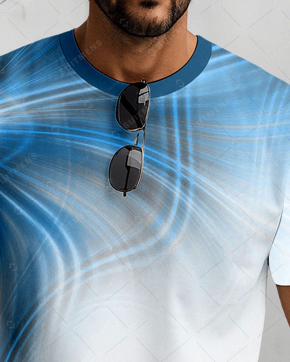Men's Summer Colorblock Printed Round Neck Suit 082