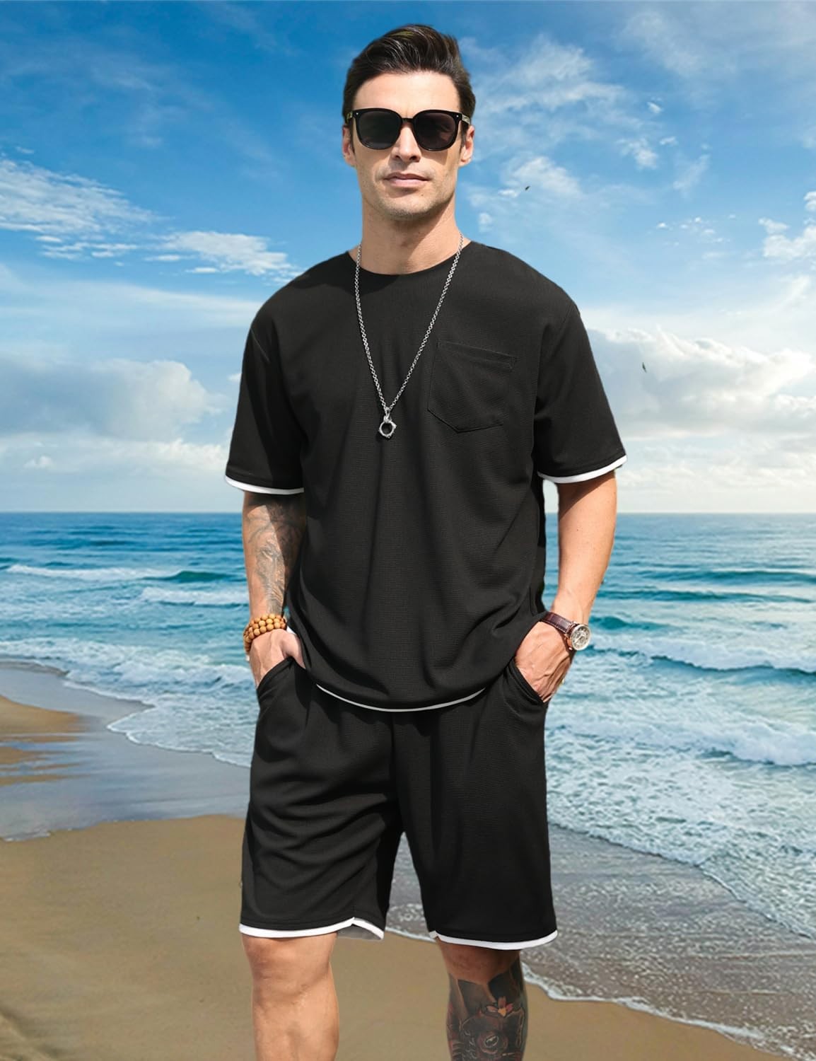 Men's Simple Matching Summer Round Neck Set 194