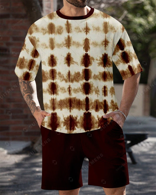 Men's Simple Color Matching Summer Round Neck Set 193