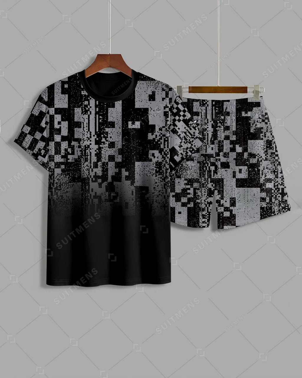 Men's Summer Colorblock Printed Round Neck Suit 015