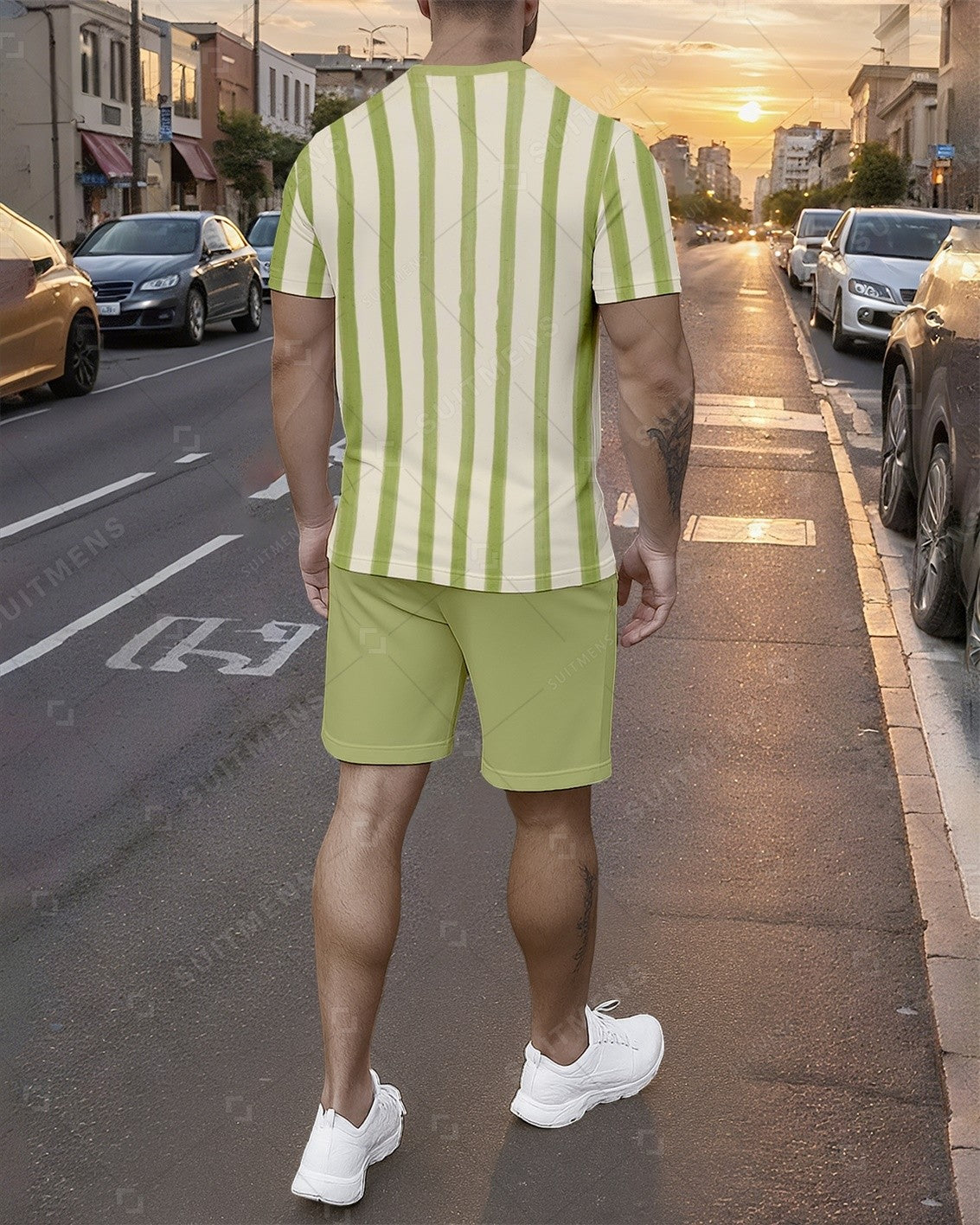 Men's Summer Colorblock Printed Round Neck Set 753