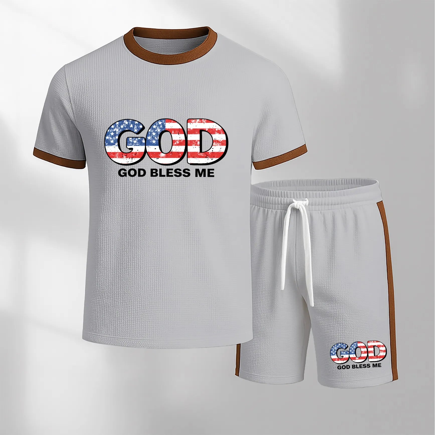 Men's God Graphic Short-Sleeved T-Shirt And Drawstring Shorts Set, Men's Clothing, Casual Sports Short-Sleeved Top And Shorts, Men's Summer Everyday Wear, Indoor And Outdoor Sportswear, Sports Set.