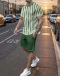 Men's Summer Colorblock Printed Round Neck Set 765