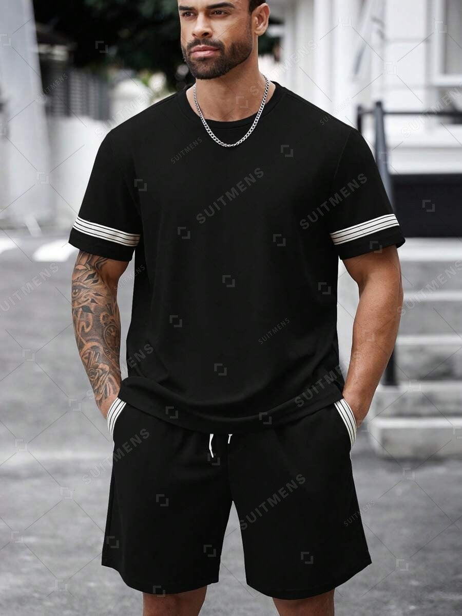 Men's Summer Simple Waffle Round Neck Set 419
