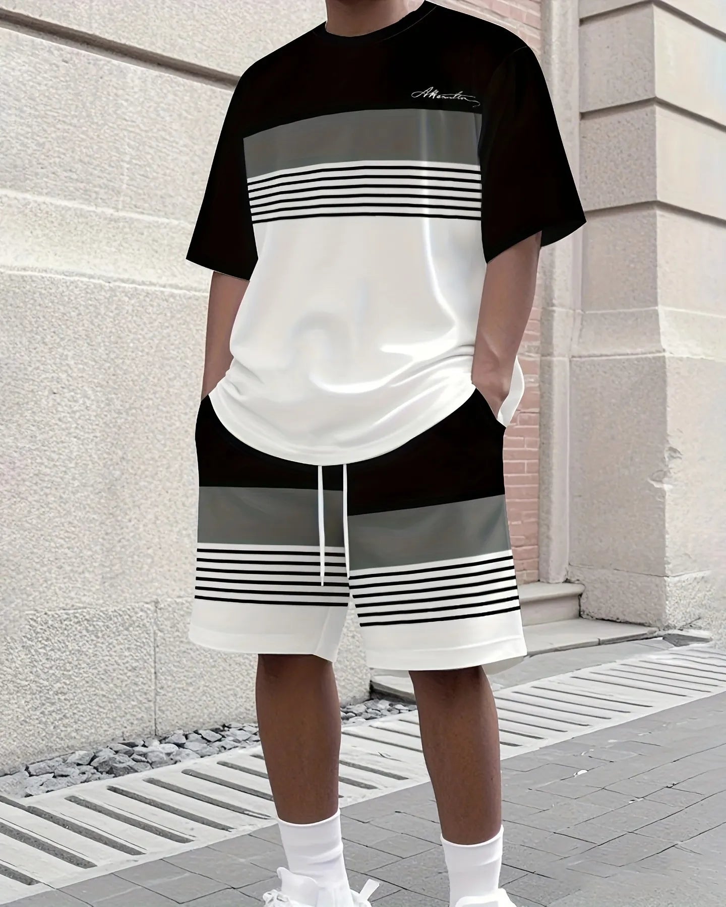 Men's Colorblock Summer Round Neck Set 107