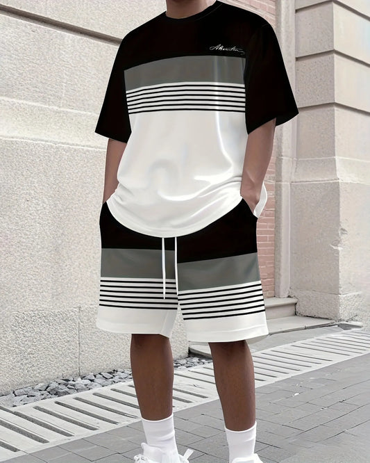 Men's Colorblock Summer Round Neck Set 107