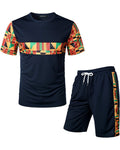Men's Printed Colorblock T-Shirt and Shorts Set 023