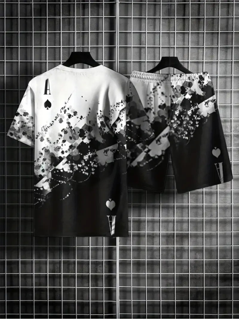 Men's Casual Gradient Print Shorts Set 561