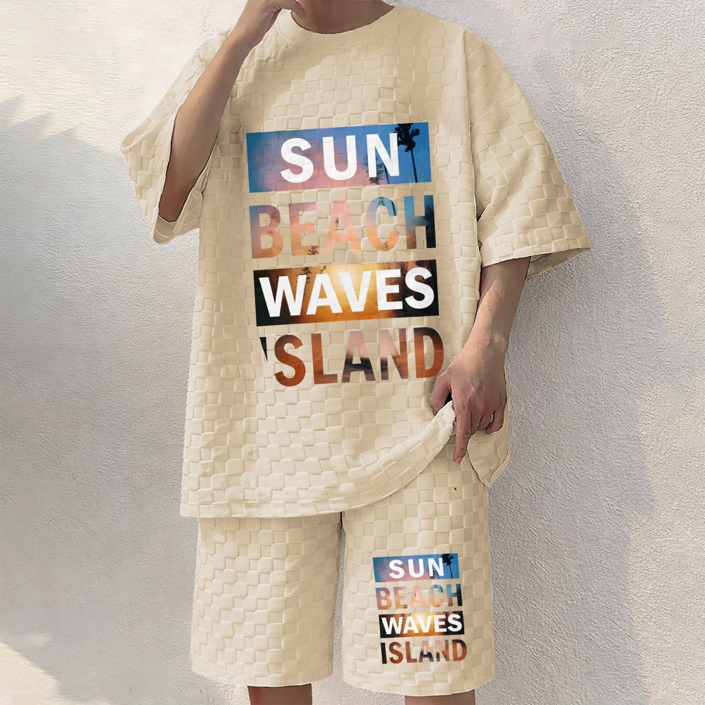 Men's Resort Print Spring And Summer Drawstring Shorts Set, A Casual Summer Outfit, Including A Short-Sleeved Shirt And Shorts, Suitable For Everyday Wear And Sports Activities.