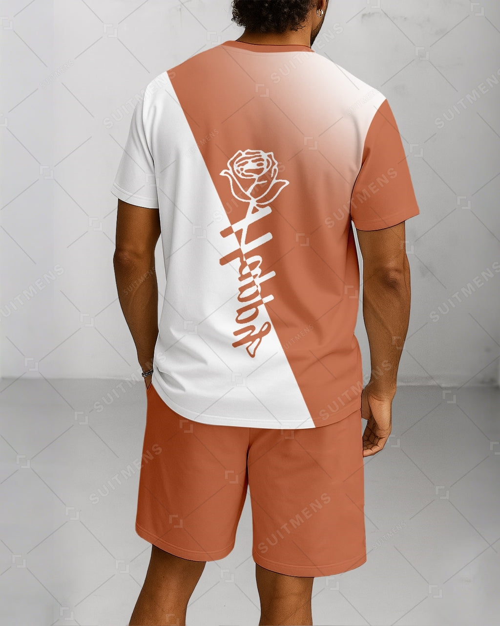 Men's Summer Colorblock Printed Round Neck Suit 073