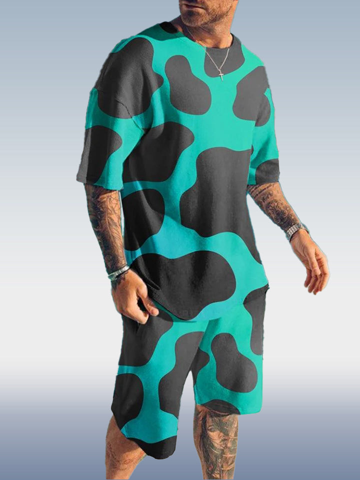 Suitmens Men's Colorblock Print Shorts Set 346