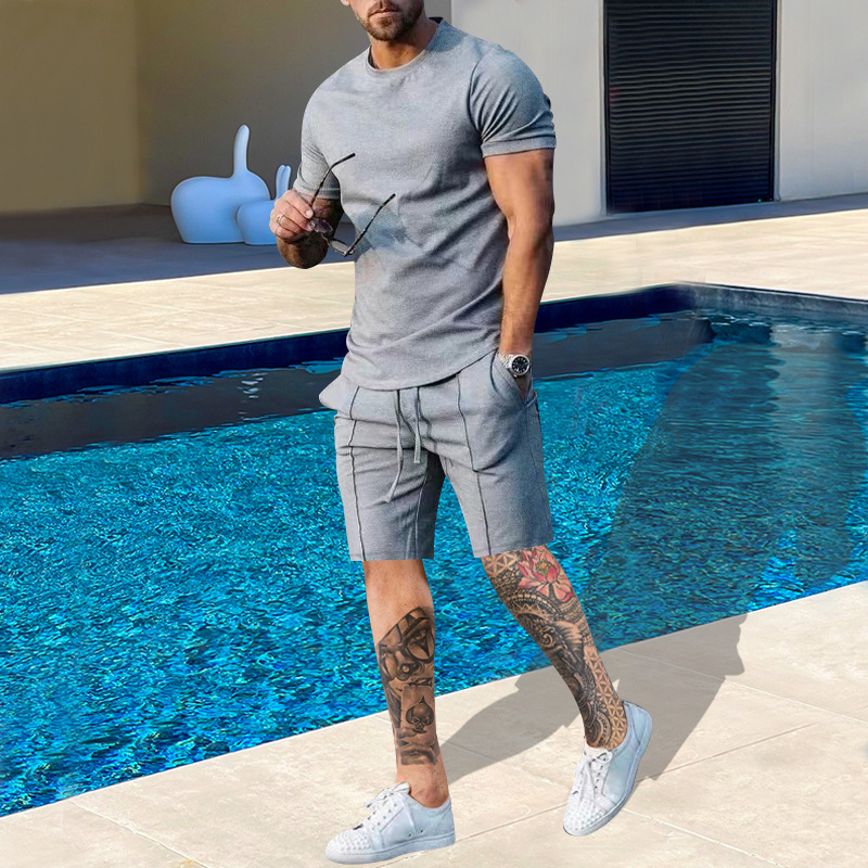 Suitmens Men's Plain Round Neck Short Sleeve Suit