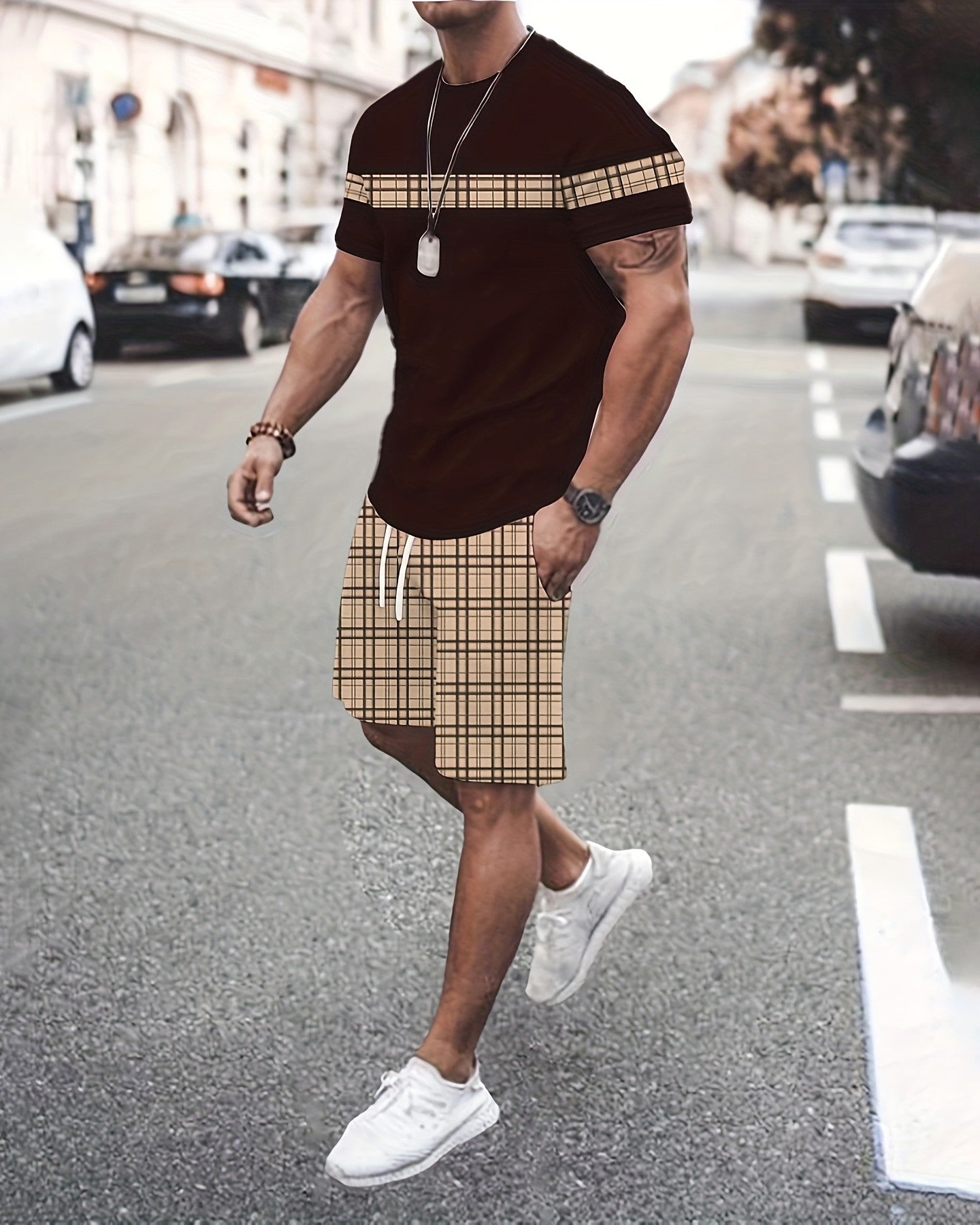 Men's Colorblock Summer Round Neck Set 101