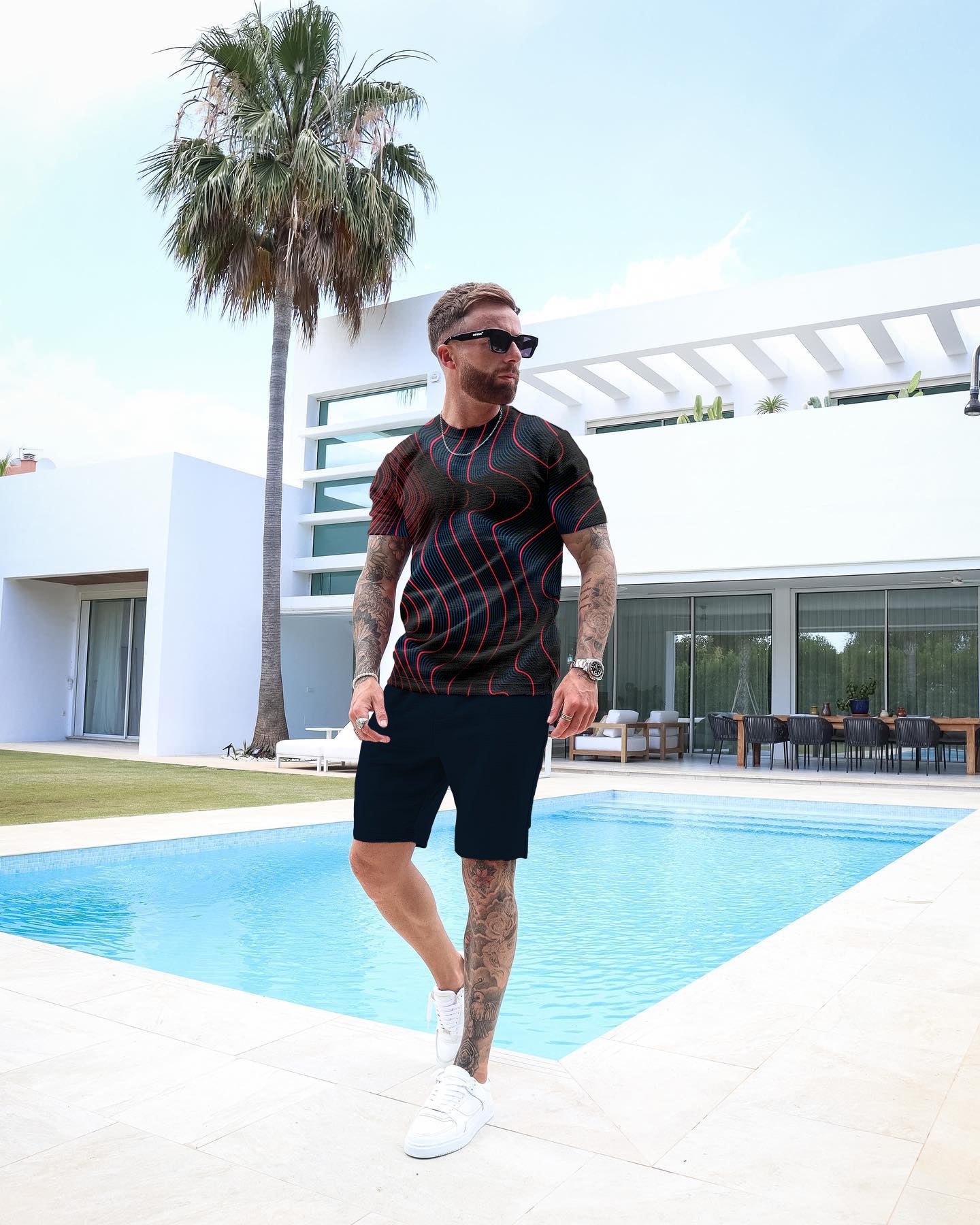 Men's Casual Art Print Shorts Set  68