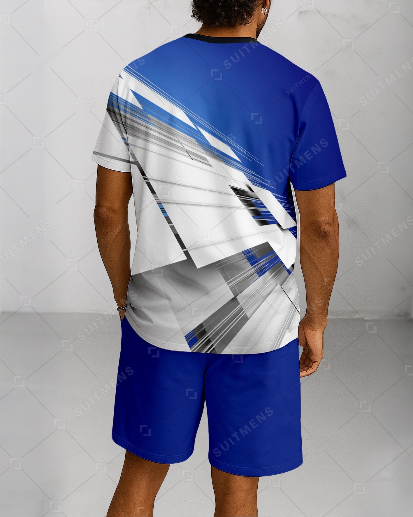 Men's Summer Colorblock Printed Round Neck Suit 055