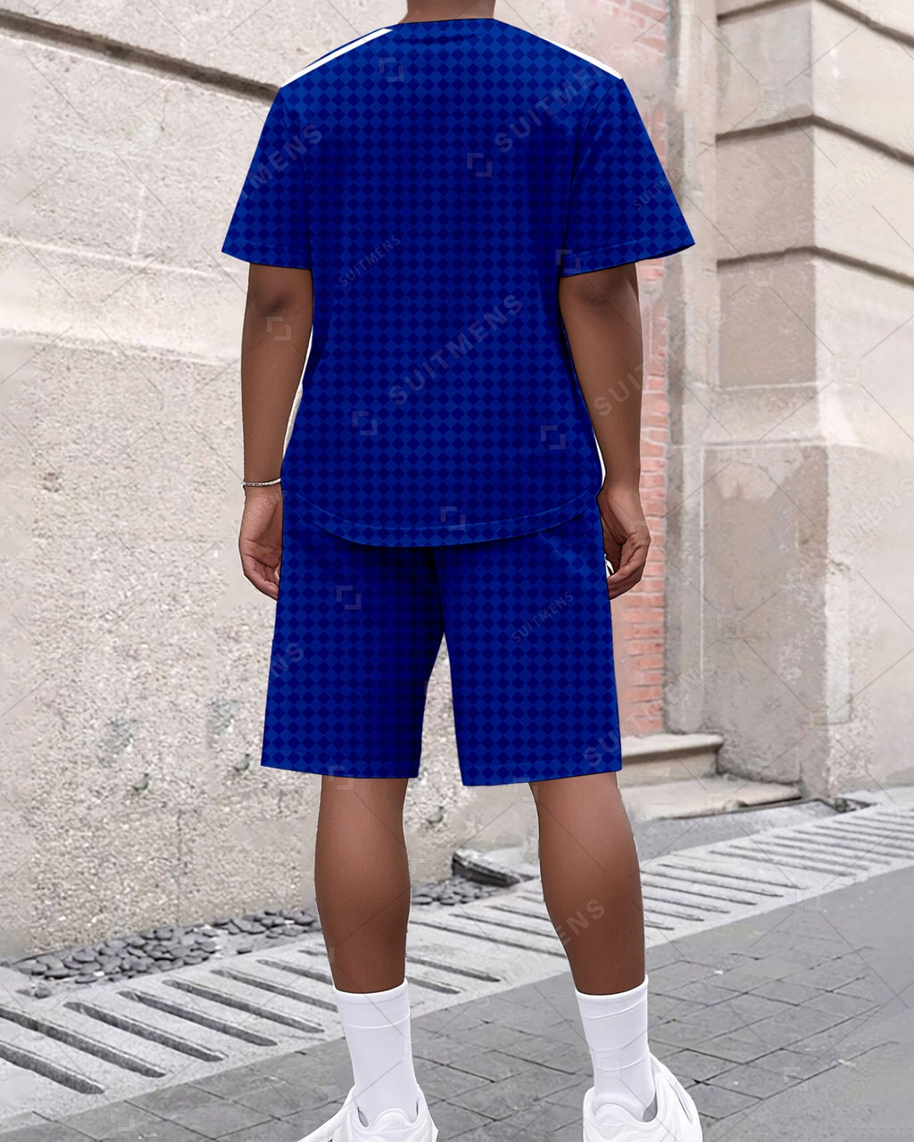 Men's Summer Colorblock Printed Round Neck Suit 043
