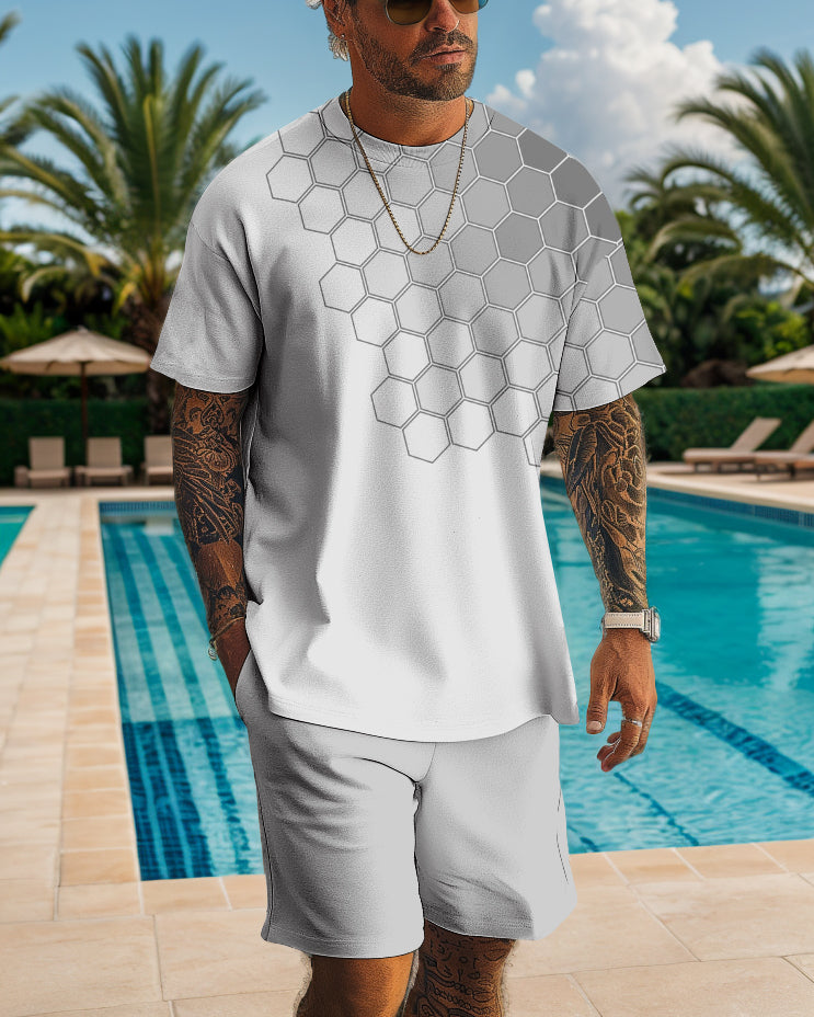 Men's geometric print shorts set 487