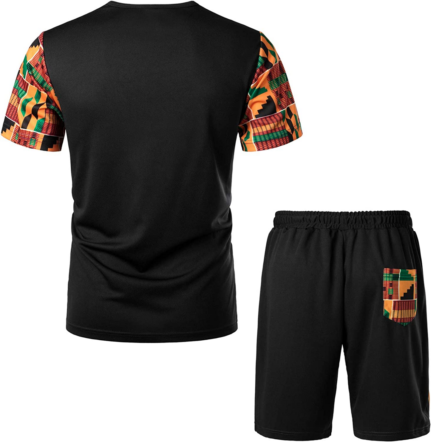 Men's Printed Colorblock T-Shirt and Shorts Set 017