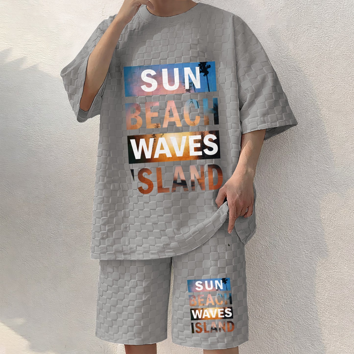 Men's Resort Print Spring And Summer Drawstring Shorts Set, A Casual Summer Outfit, Including A Short-Sleeved Shirt And Shorts, Suitable For Everyday Wear And Sports Activities.