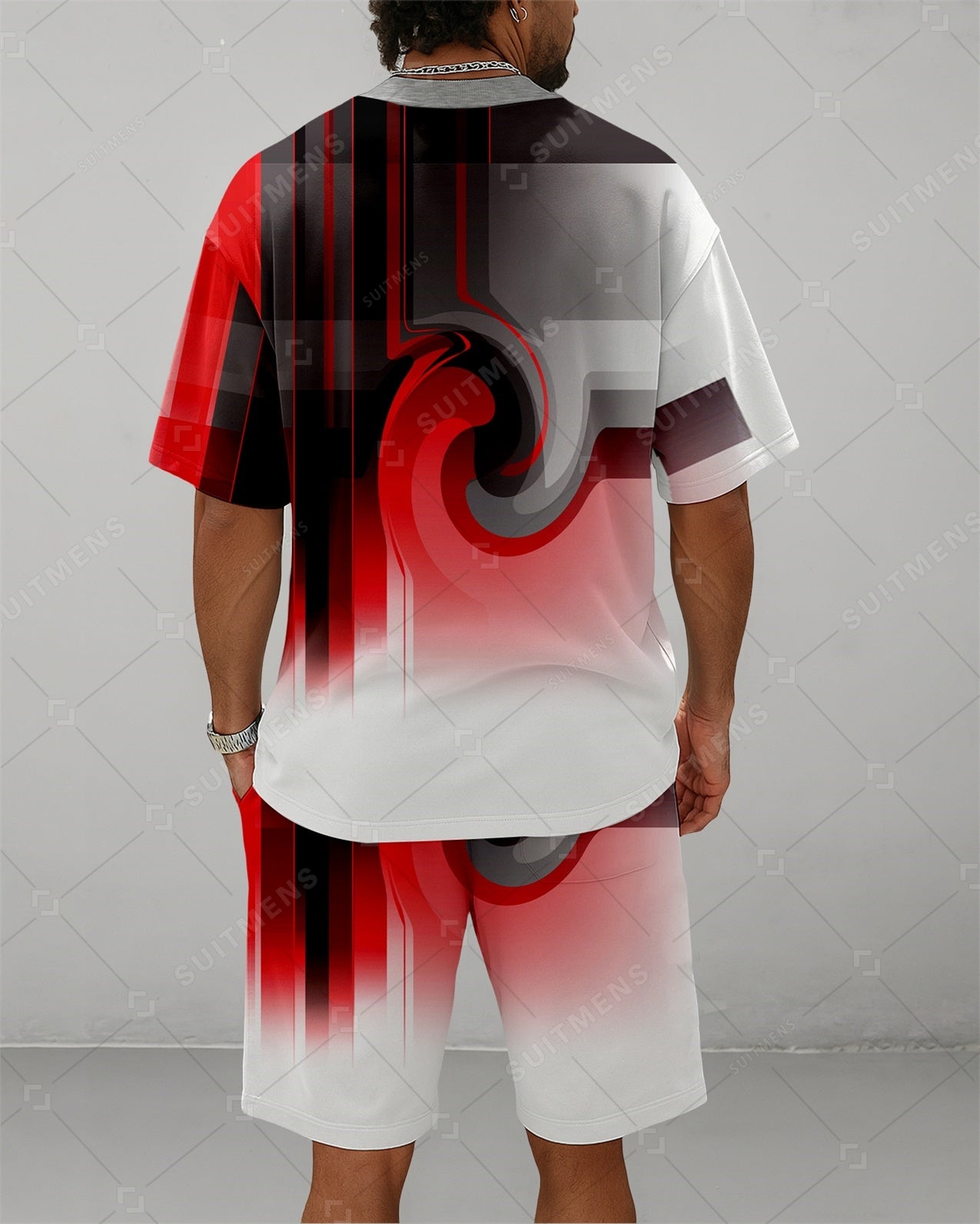 Men's Summer Colorblock Printed Round Neck Suit 080