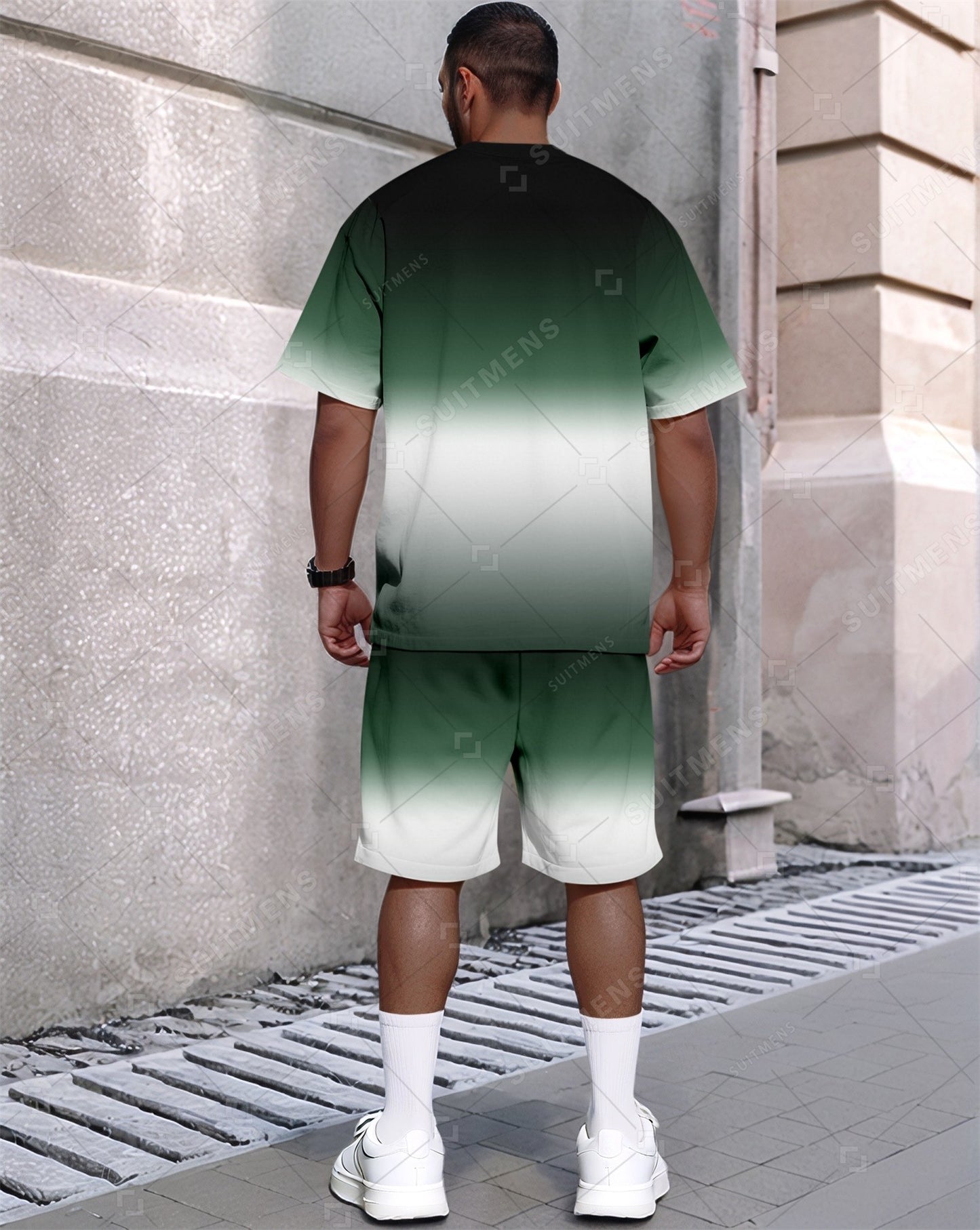 Men's Summer Gradient Printed Round Neck Set 434