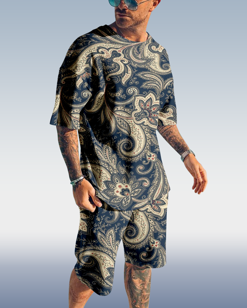 Men's Paisley Print Shorts Set 443