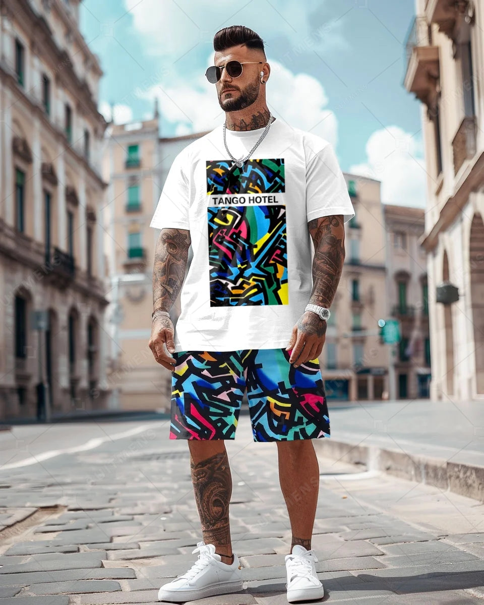 Men's Art Graffiti Casual Shorts Set 464