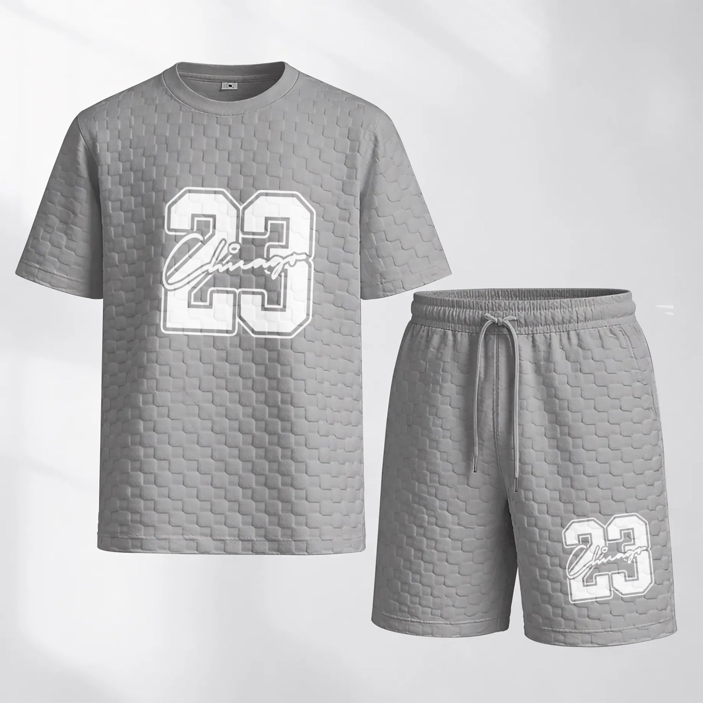 Men's No. 23 Graphic Print Spring And Summer Drawstring Shorts Set, A Casual Summer Outfit, Including A Short-Sleeved Shirt And Shorts, Suitable For Everyday Wear And Sports Activities. A Two-Piece Set For A Relaxed And Active Lifestyle.