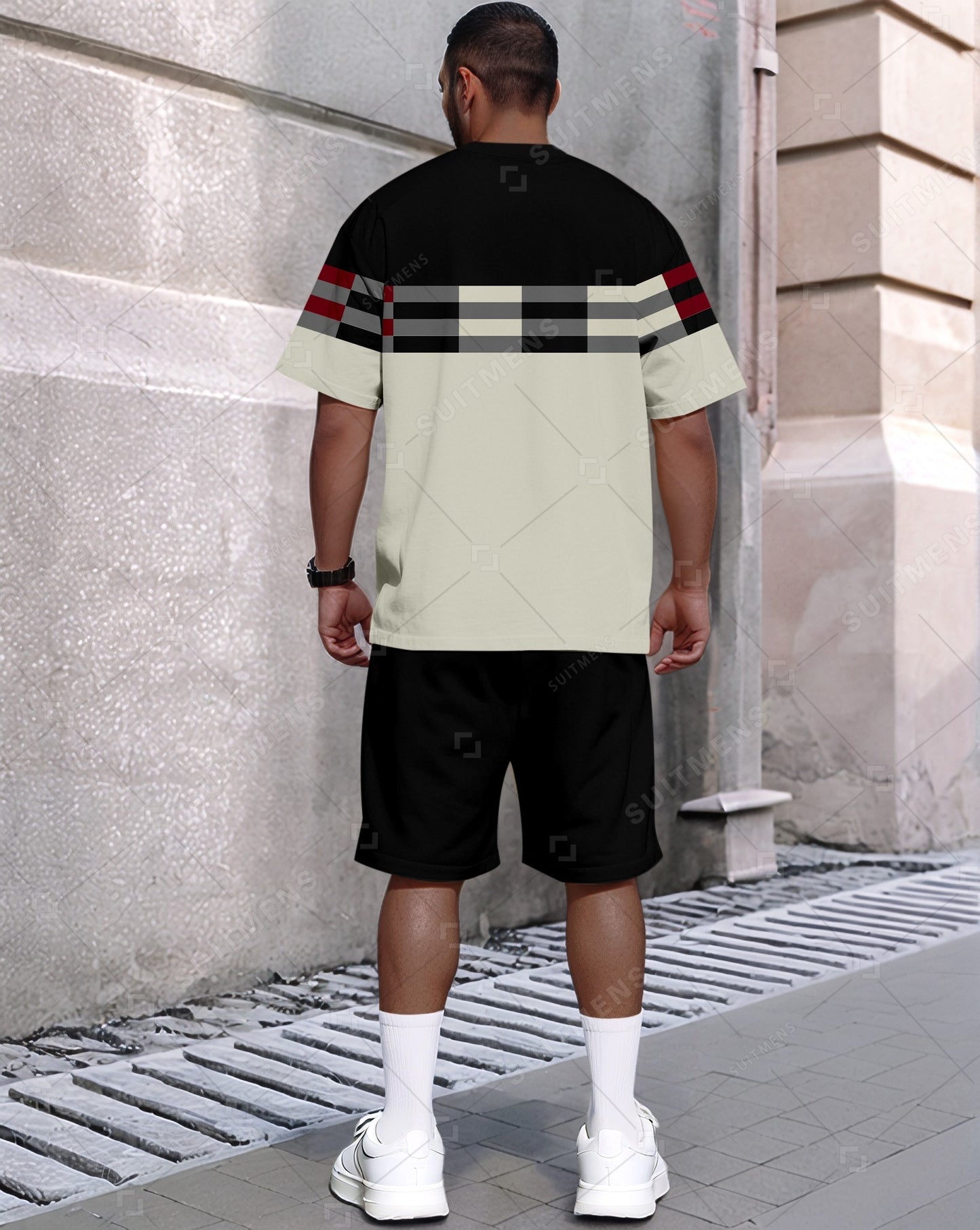 Men's Summer Colorblock Printed Round Neck Set 419