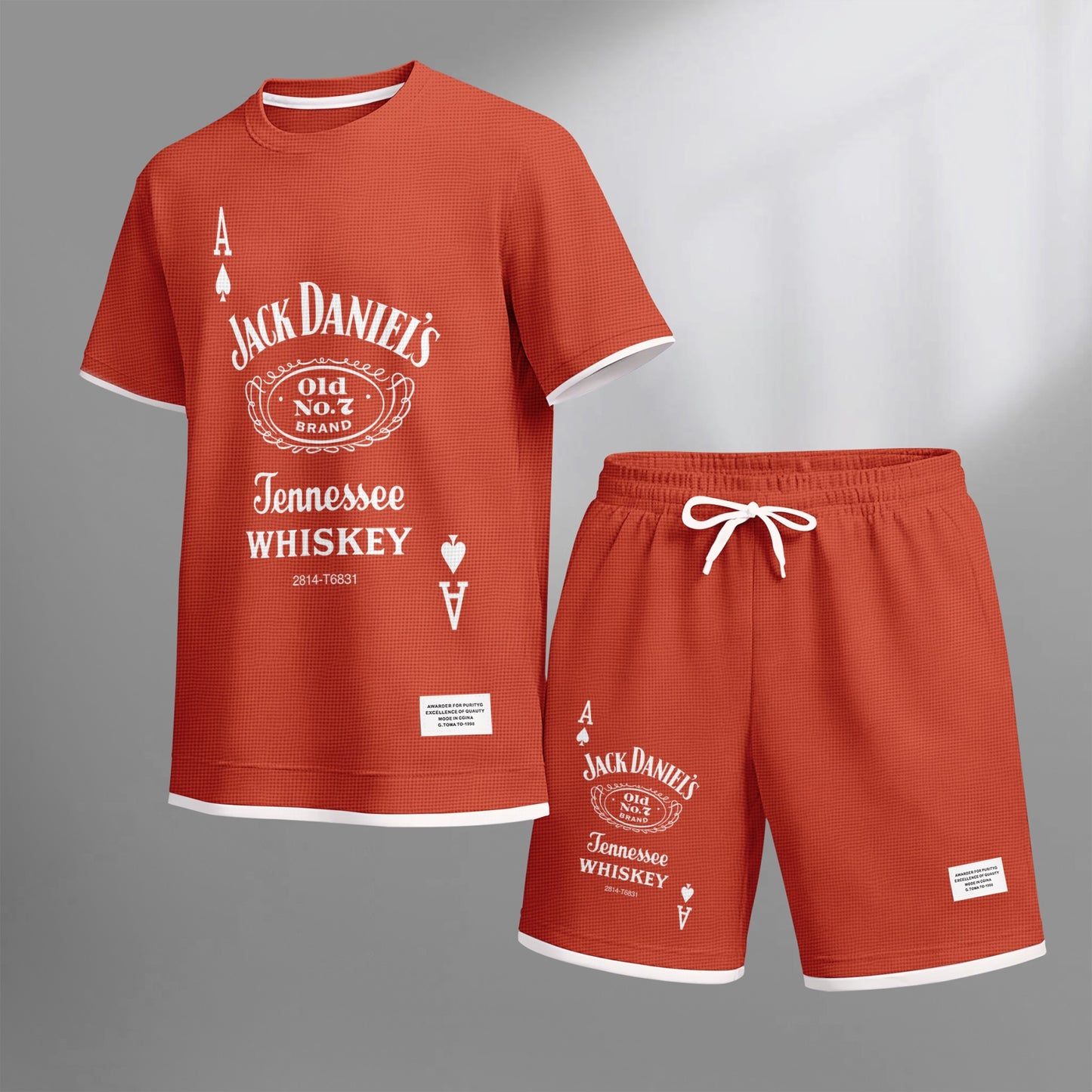 Men's Beer And Beverage Printed Drawstring Shorts Set, Suitable For Spring And Summer Wear, Casual Summer Set, Including Short-Sleeved Shirt And Shorts, Suitable For Everyday Wear And Sports 013