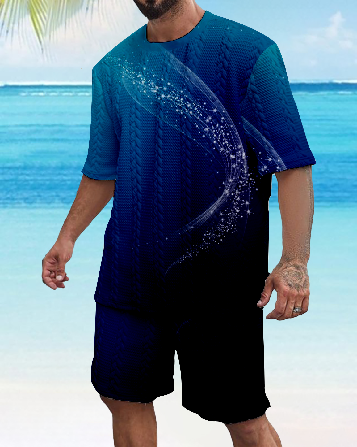 Men's Color Block Gorgeous Textured Print Shorts Set 568