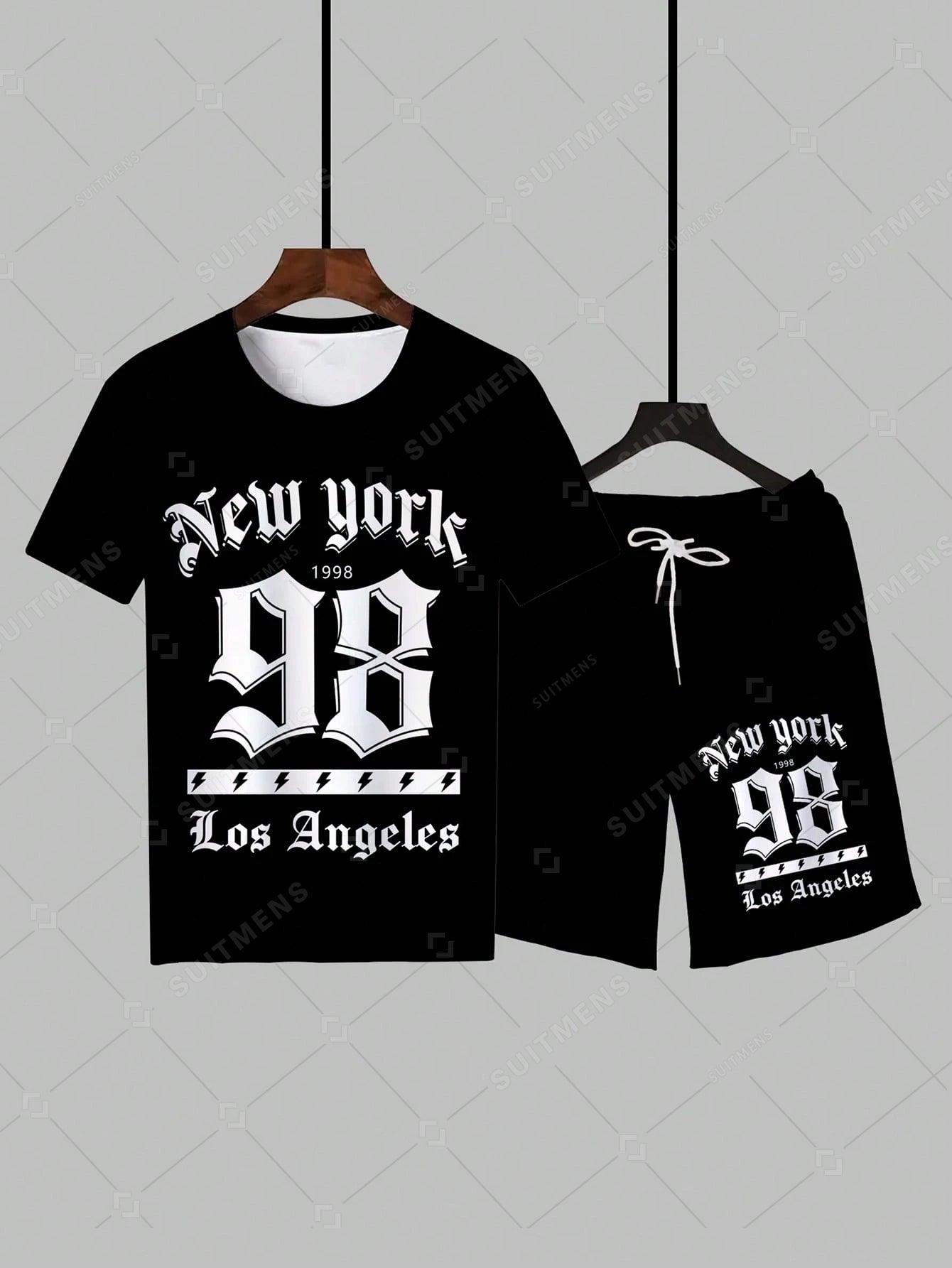 Men's Summer Letter Print Round Neck Set 244