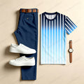 Men's Casual Two-Piece Set: Printed Crew Neck Short-Sleeve Top & Long Pants