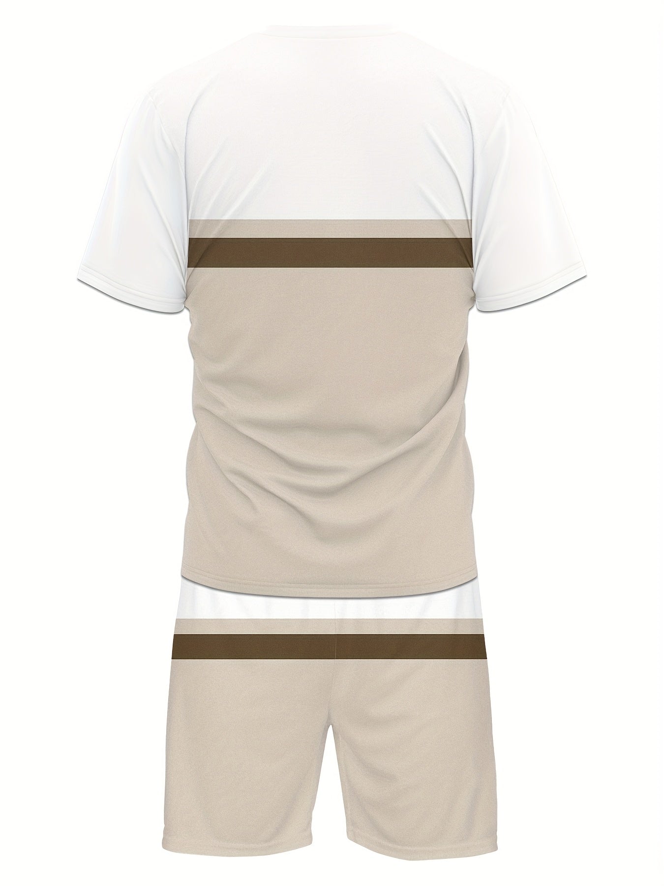 Men's Summer Color Matching Print Round Neck Set 929