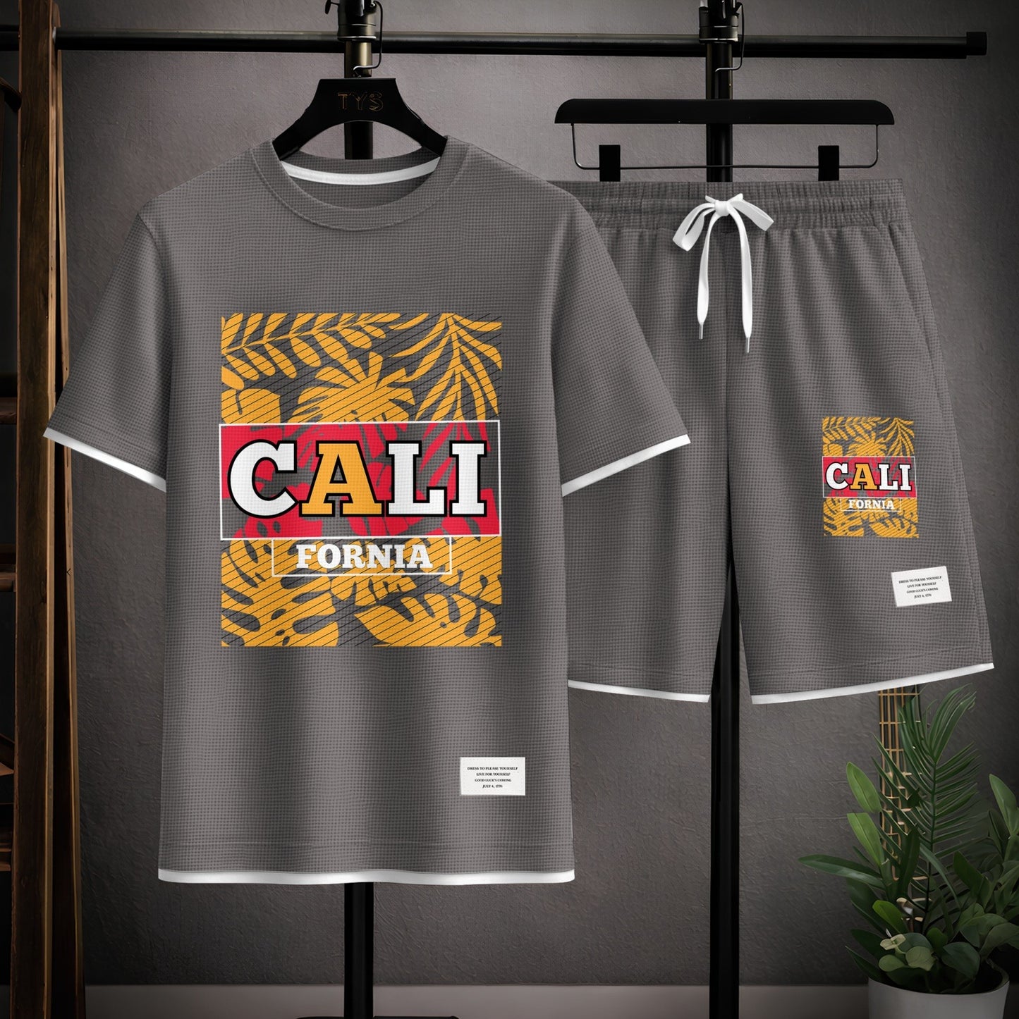 Men's Tropical Rainforest Graphic Print Short Sleeve Shirt and Drawstring Shorts Set, Casual Summer Two-Piece Outfit, Lightweight Breathable Relaxed Fit Sportswear for Daily Wear, Beach, Vacation, Travel Loungewear