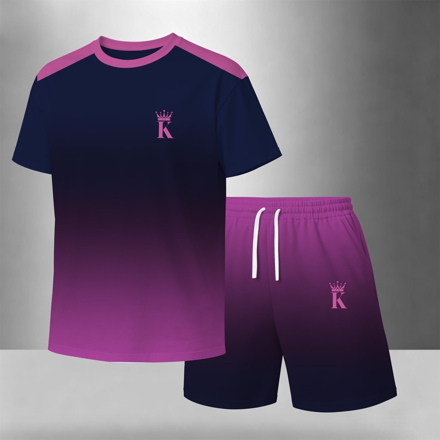 Men’s Gradient 2 Piece Shorts Set, Short Sleeve Crew Neck T Shirt and Drawstring Shorts Matching Outfit, Lightweight Breathable Casual Summer Set for Streetwear, Vacation, Travel, Gym, Outdoor Activities, and Daily Wear