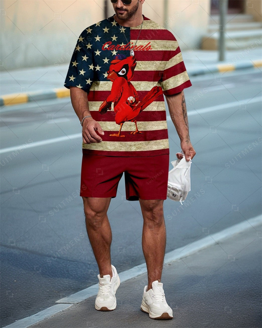 Men's Flag Colorblock Casual Summer Round Neck Set 0114