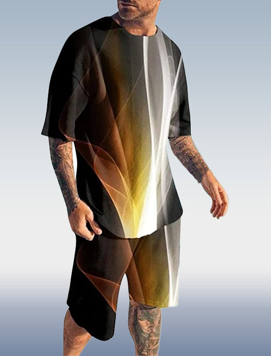 Suitmens Men's Colorblock Print Shorts Set 081