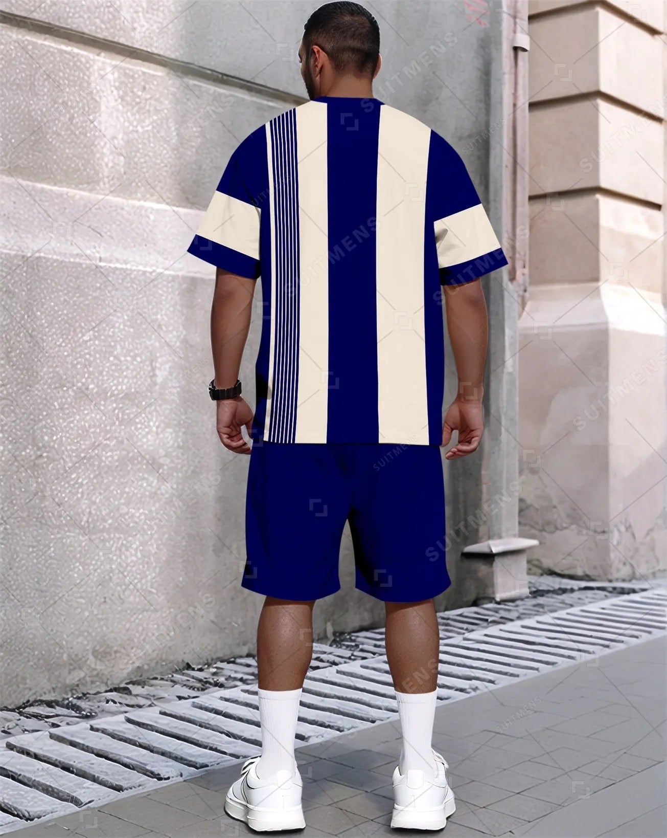 Men's Summer Colorblock Printed Round Neck Set 381